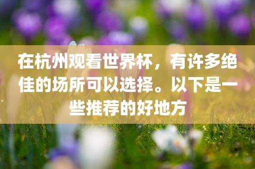 在杭州观看世界杯，有许多绝佳的场所可以选择。以下是一些推荐的好地方