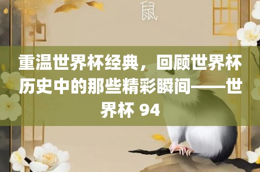 重温世界杯经典，回顾世界杯历史中的那些精彩瞬间——世界杯 94