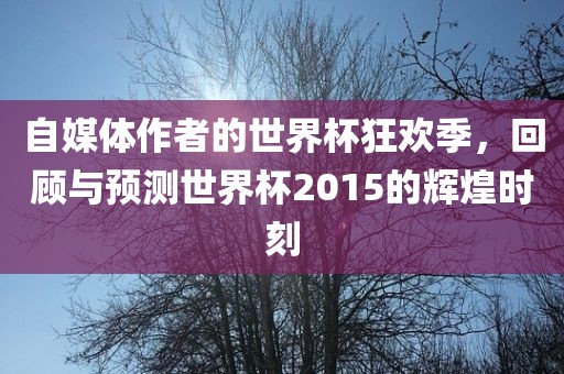 自媒体作者的世界杯狂欢季，回顾与预测世界杯2015的辉煌时刻