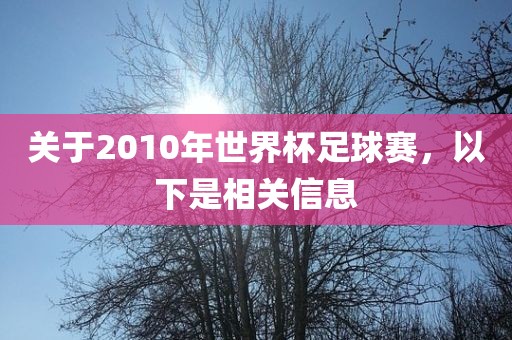 关于2010年世界杯足球赛，以下是相关信息