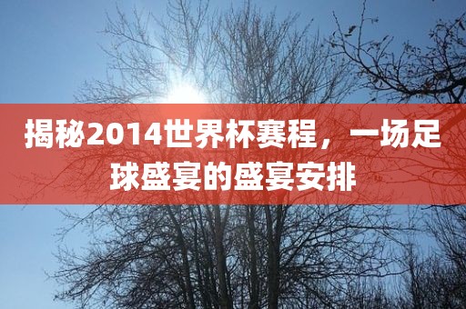 揭秘2014世界杯赛程，一场足球盛宴的盛宴安排